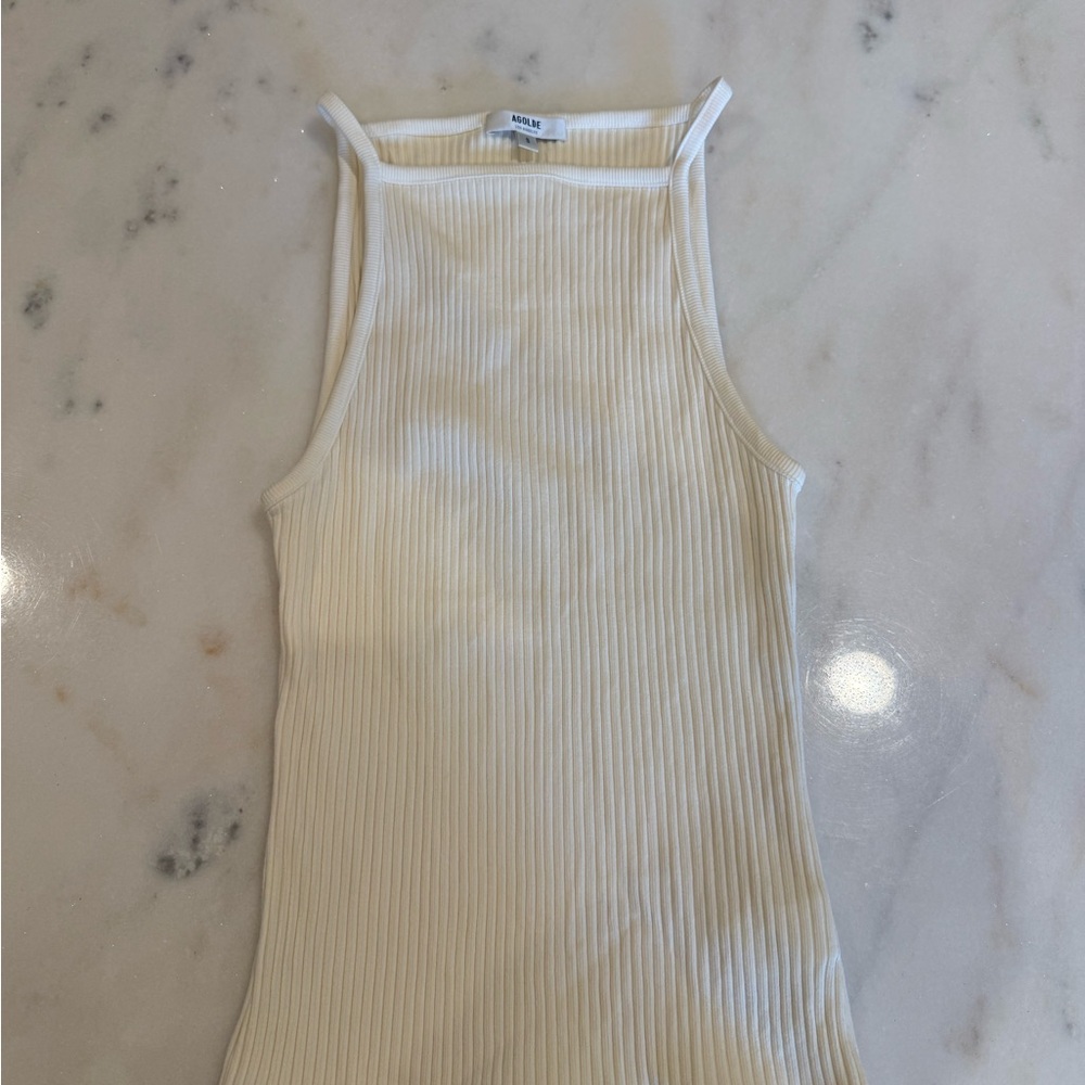 Agolde Cream Ribbed Tank Top